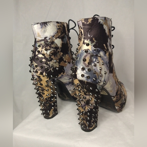 Call It Spring Blue And Cream Floral Lace-Up Boots with Studded Heels - Picture 3 of 6